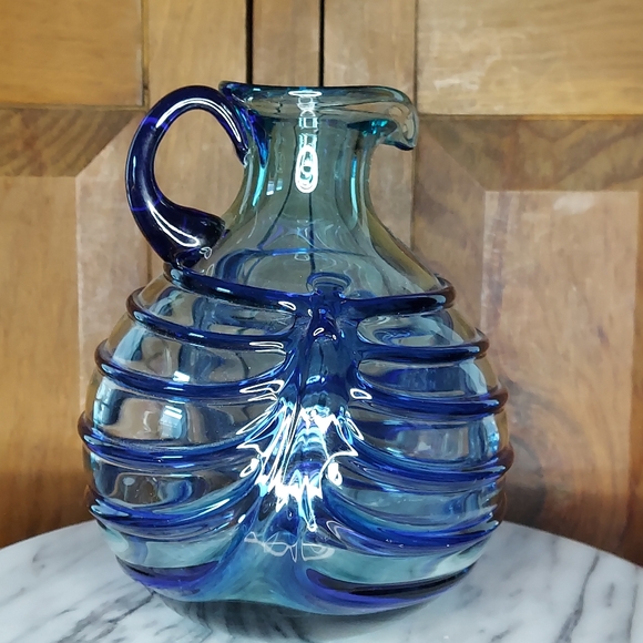 Recycled Glass Pitcher Blue - Picture 12 of 14